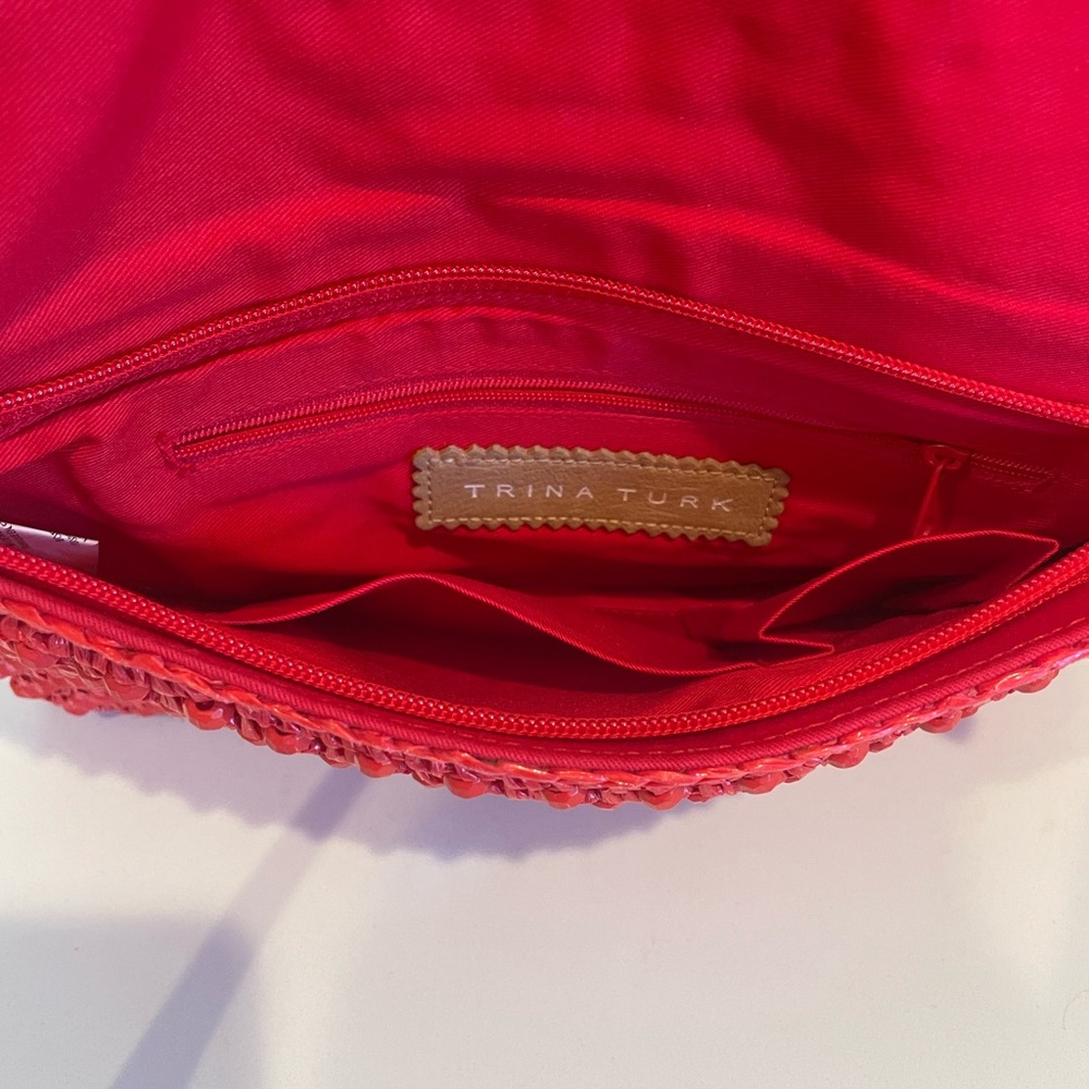 Trina Turk Raffia Beaded Clutch Wristlet Coral - Picture 7 of 11